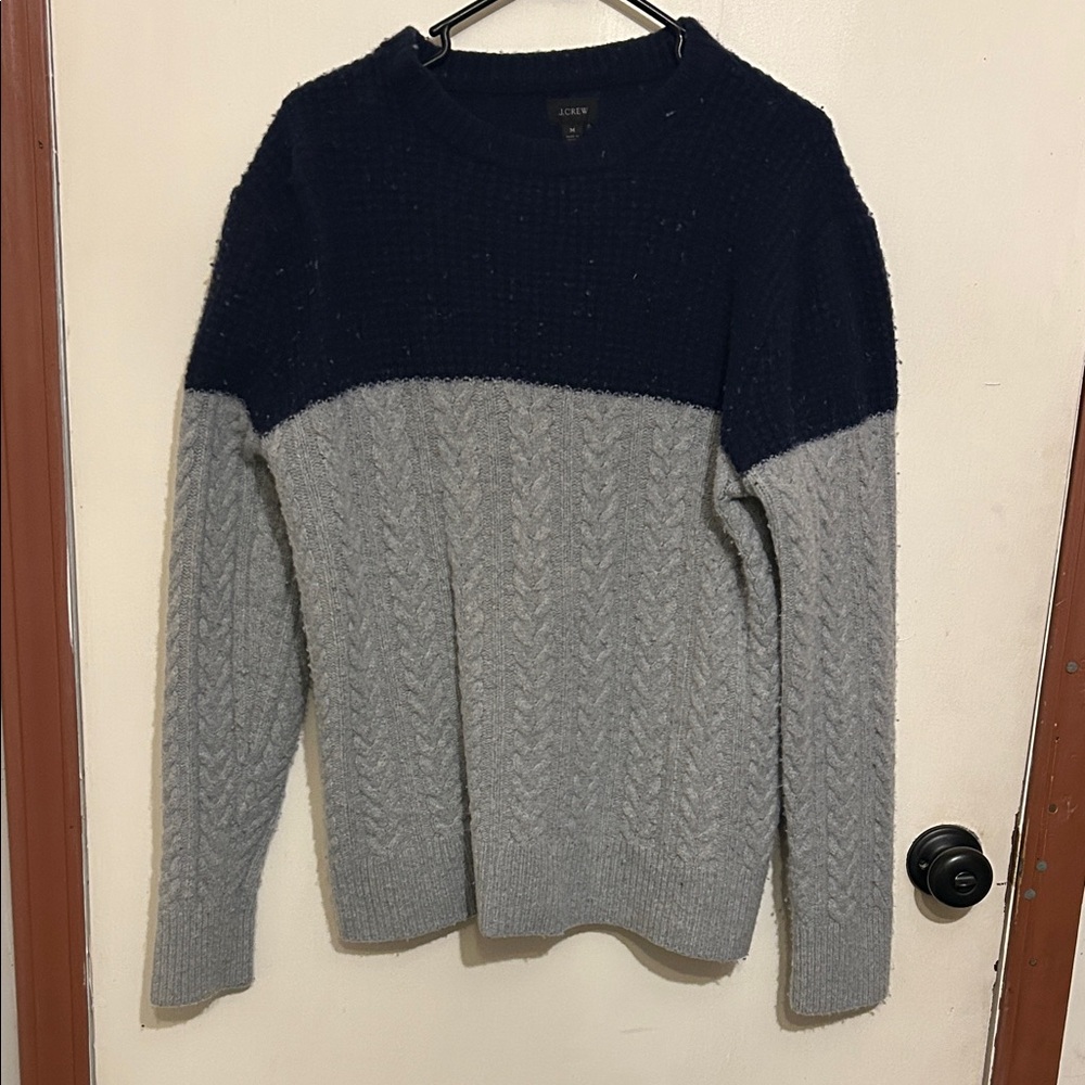 J. Crew Men's Sweater - Navy and Gray Cable Knit